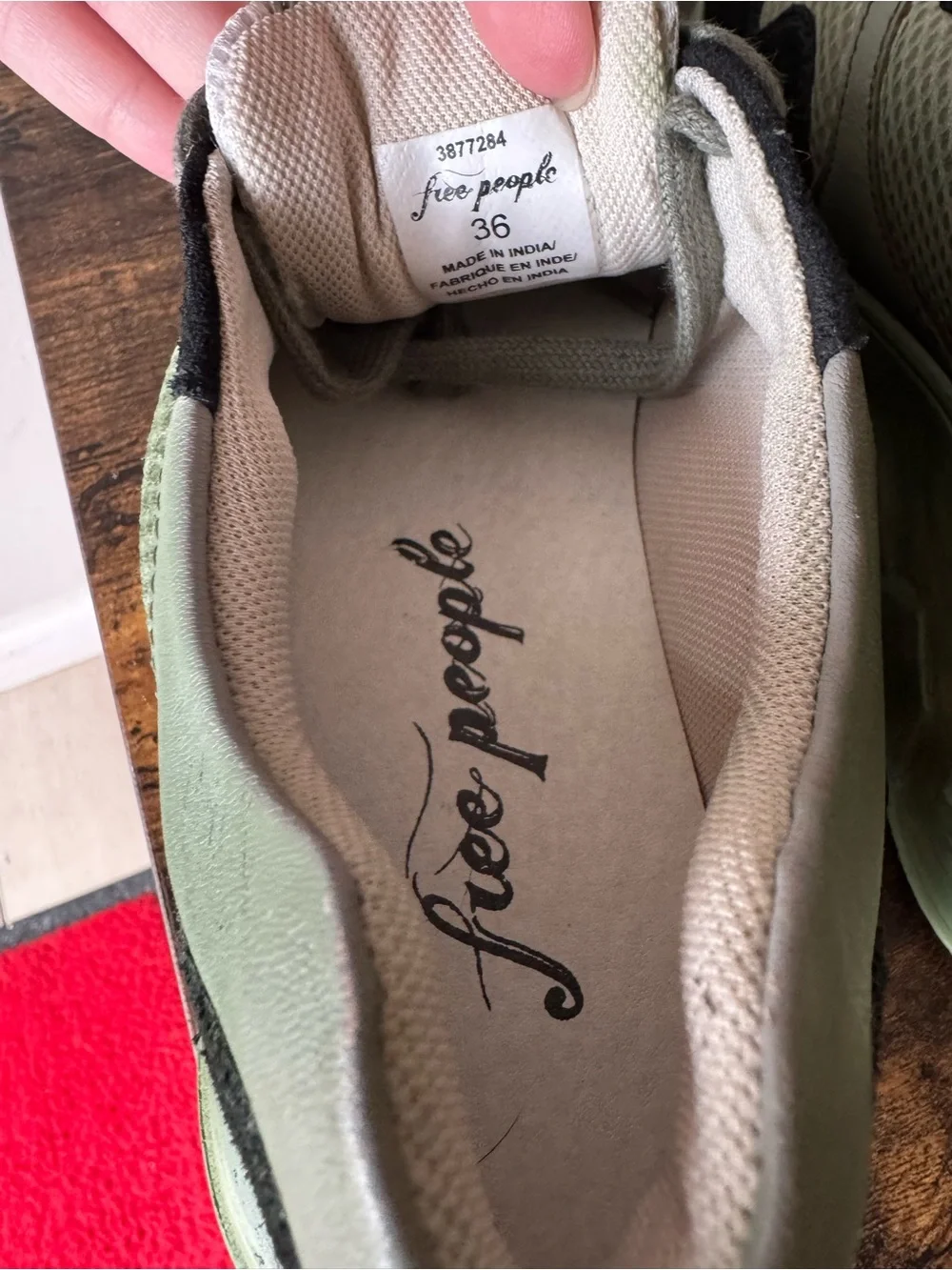 Free People Let’s Wander Washed Sneaker Olive Green EU 36 US 5.5/6